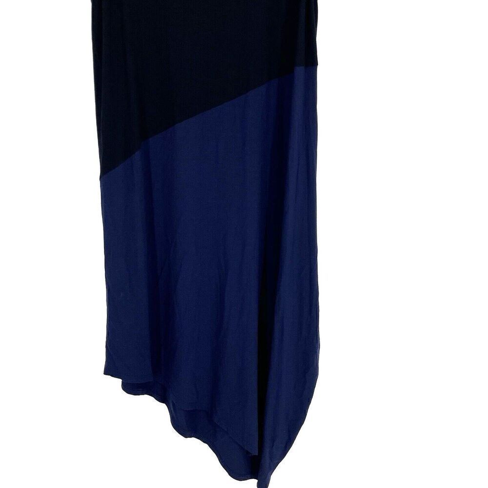 Eileen Fisher Dress Size Large Black Navy Colorblock Sleeveless Midi Jersey Knit - Picture 3 of 8